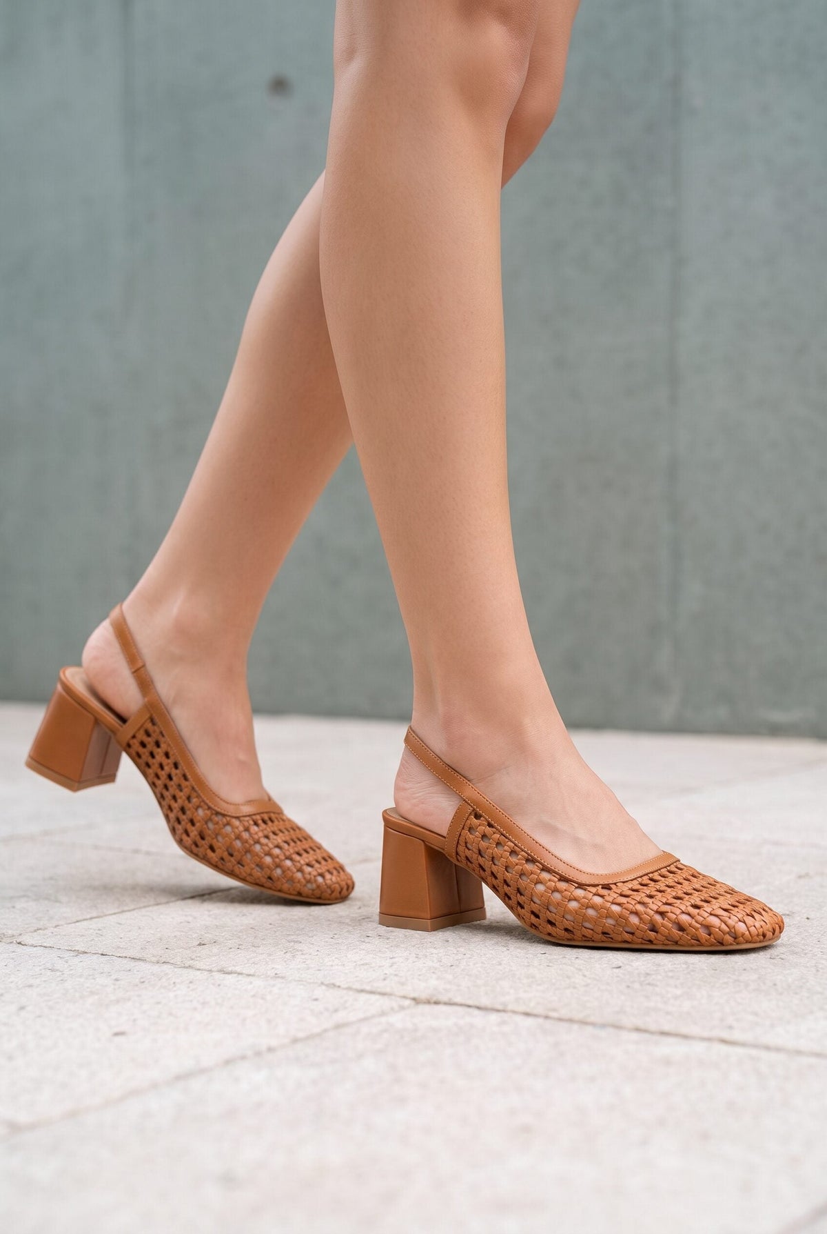 Women's Woven Slingback Block Heel Shoes