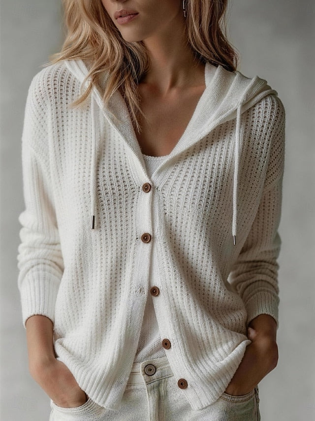 Women's Waffle Knit Hooded Button Overshirt