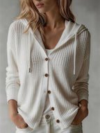 Women's Waffle Knit Hooded Button Overshirt