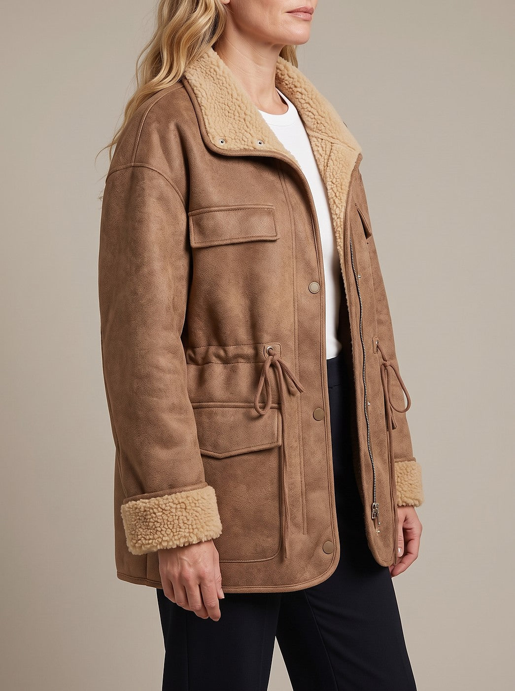 Women's Faux Fur Collar Aviator Jacket