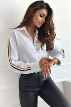 Women's Oversized Shirt with Contrast Sleeve Stripe