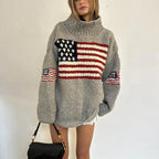 Women's Oversized Roll Neck Jacquard Knit Jumper