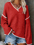 Women's Two Tone V Neck Knit Jumper