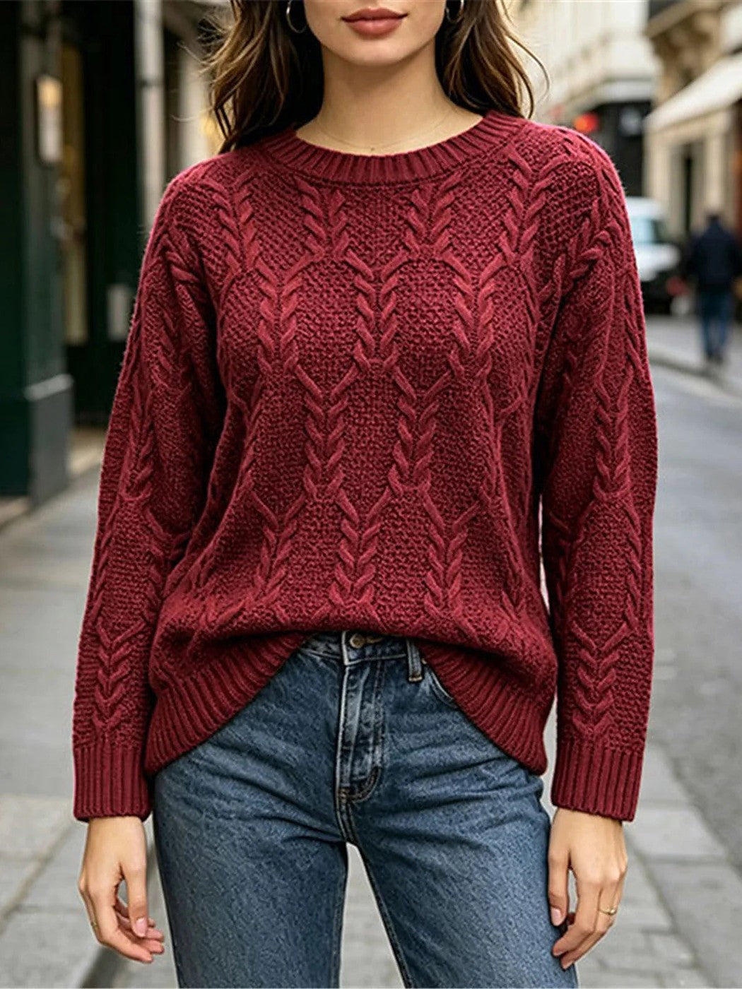 Women's Herringbone Stitch Curved Hem Knit Jumper