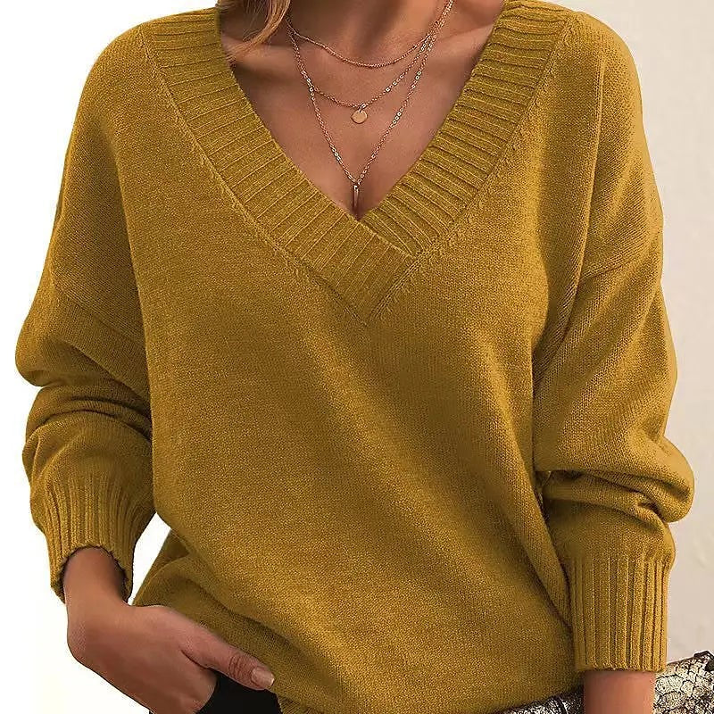 Women's Wide Sleeve Plunge Neck Jumper