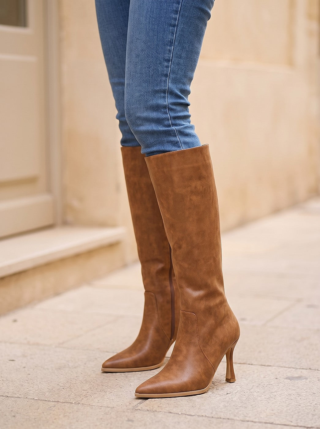 Women's Faux Suede Flared Heel Knee Boots