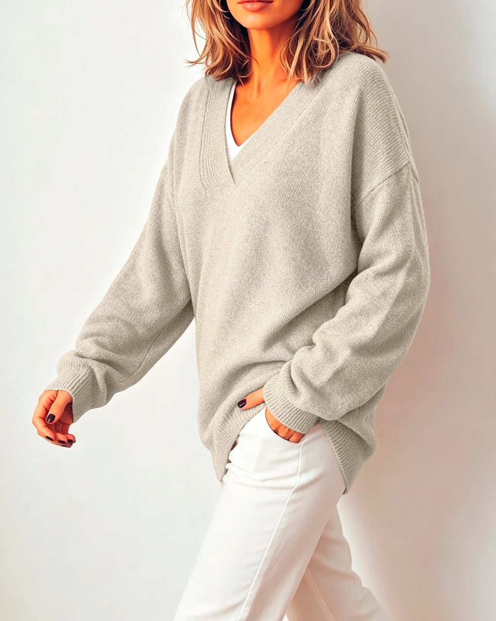 Women's Oversized Plunge V Neck Knitted Jumper