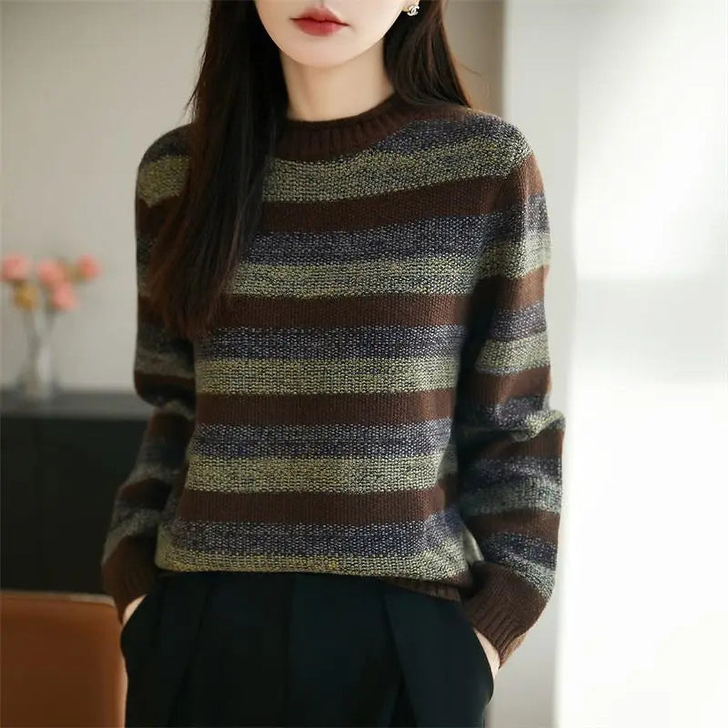 Women's Slouchy Textured Stripe Knitted Autumn Jumper