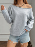 Women's Asymmetric Boat Neck Drop Shoulder Sweatshirt
