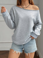 Women's Asymmetric Boat Neck Drop Shoulder Sweatshirt