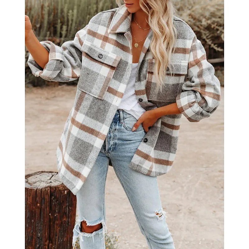 Women's Check brushed knit Shacket Overshirt