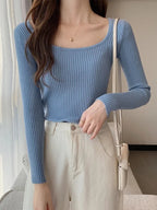 Women's Square Neck Ribbed Fitted Top