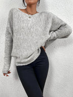 Women's Ribbed Batwing Sleeve Asymmetric Hem Jumper