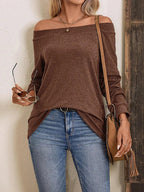 Women's Off Shoulder Dipped Hem Knit Top