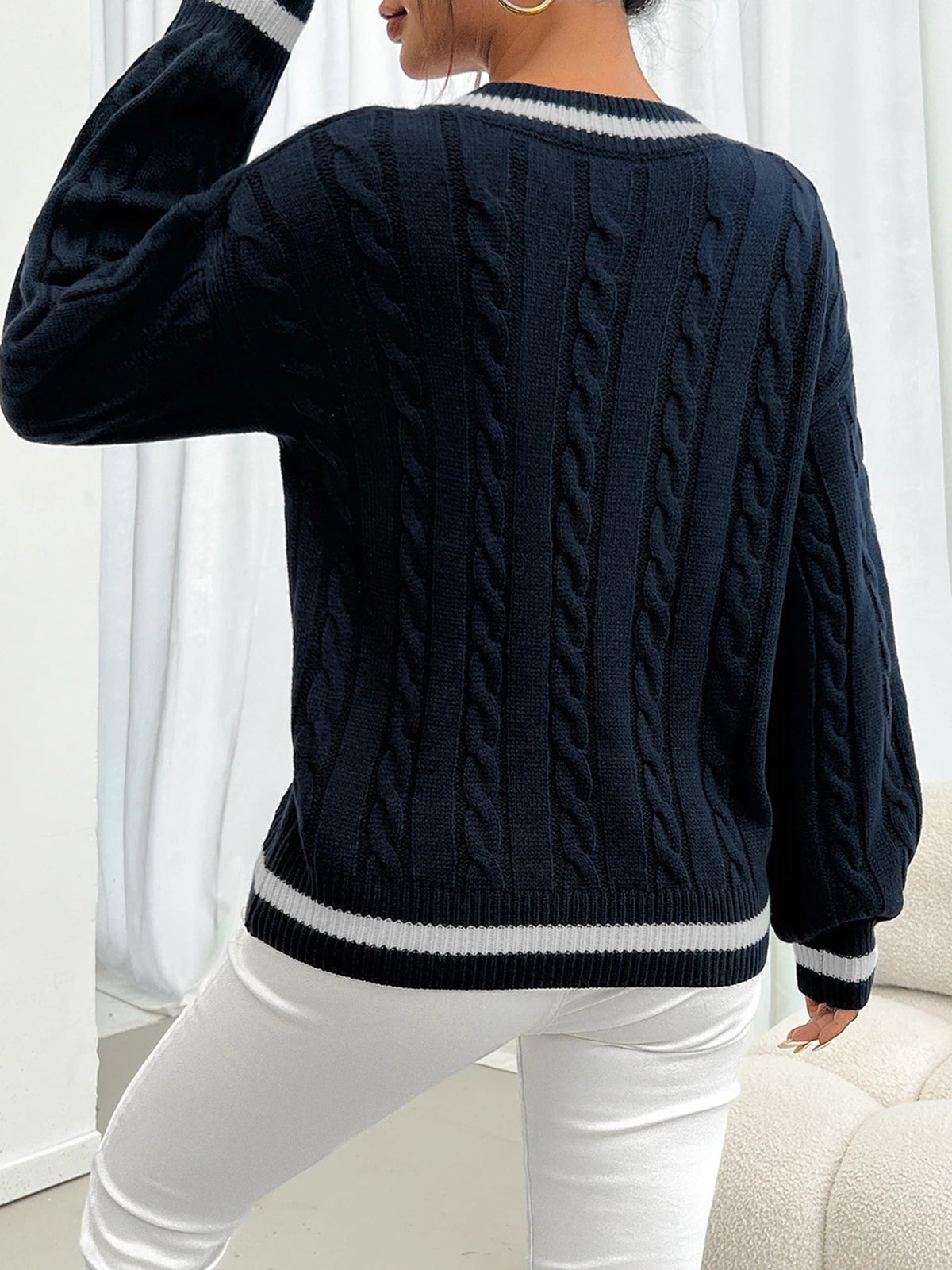 Women's Cable Knit V Neck Jumper