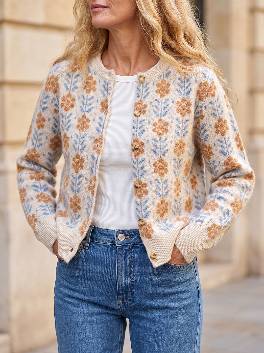 Women's Floral Jacquard Soft Knit Cardigan
