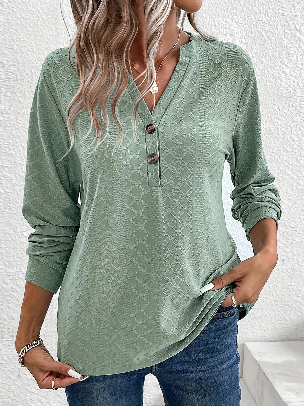 Women's Diamond Texture Notch Neck Knit Top