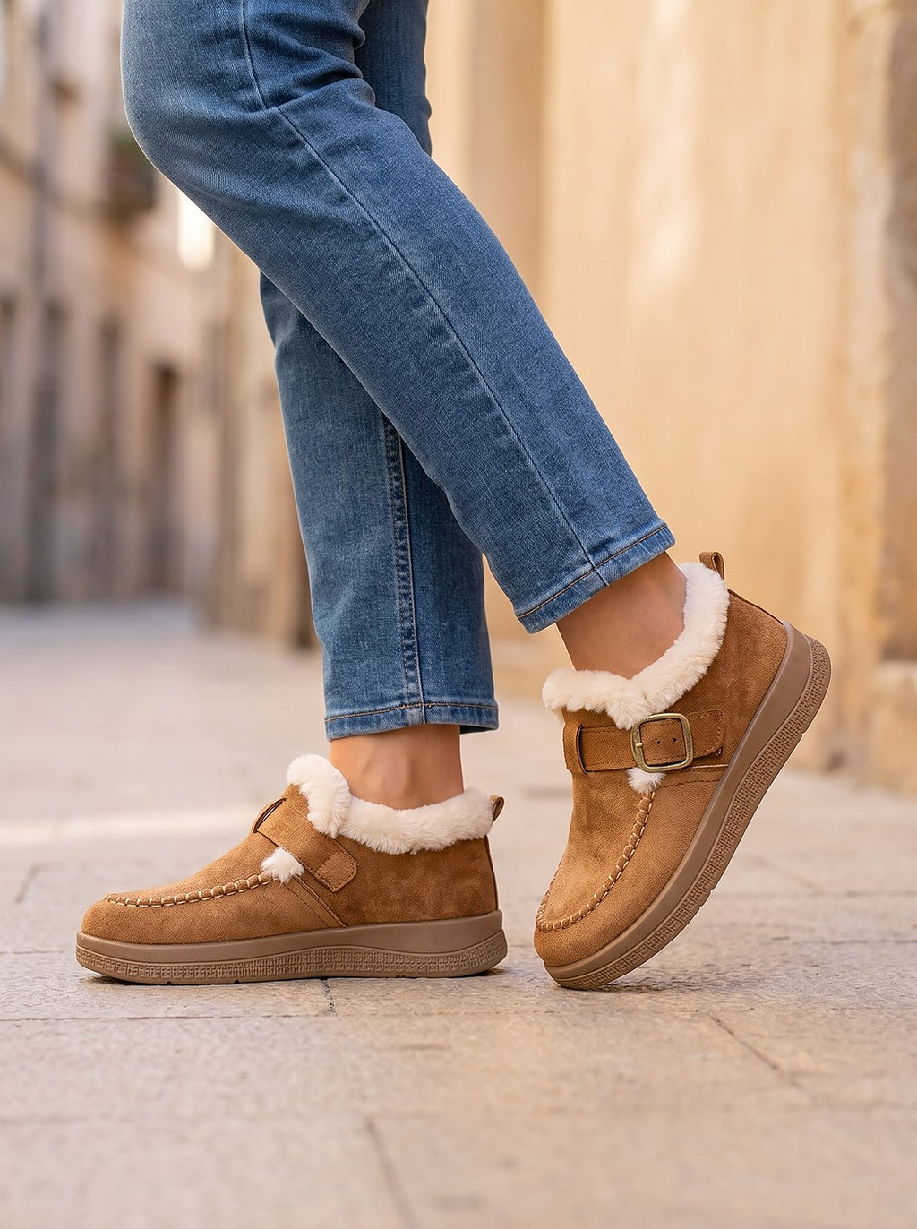 Women's Faux Suede Buckle Winter Ankle Boots