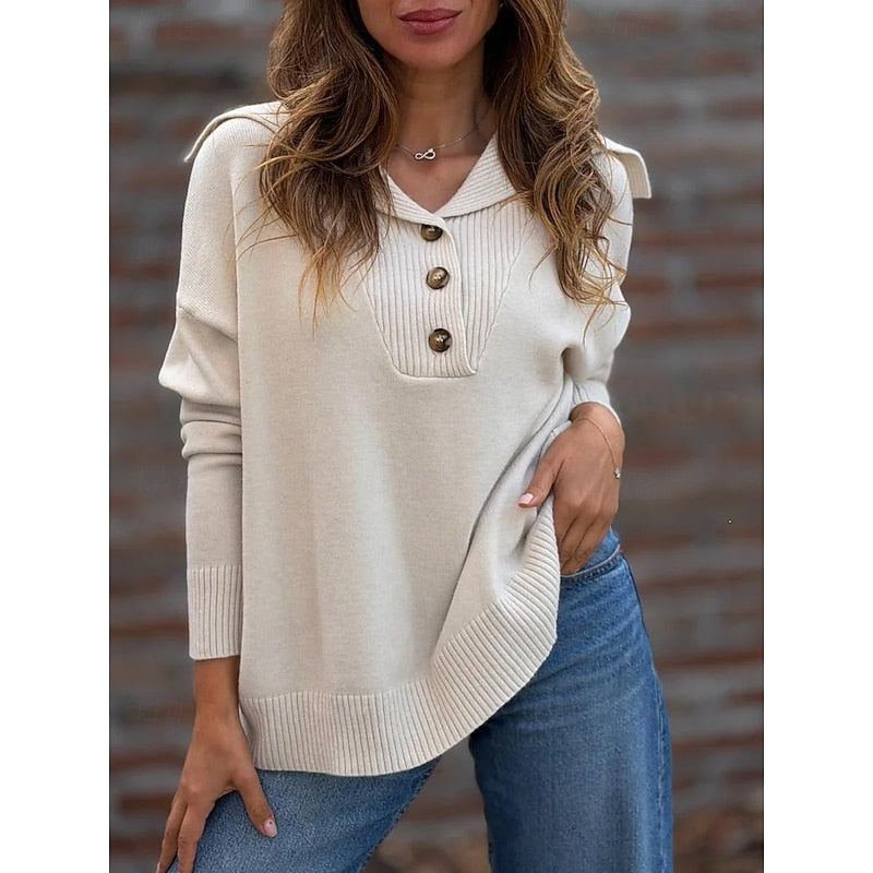 Women's Side Split Hooded Button Knit Jumper