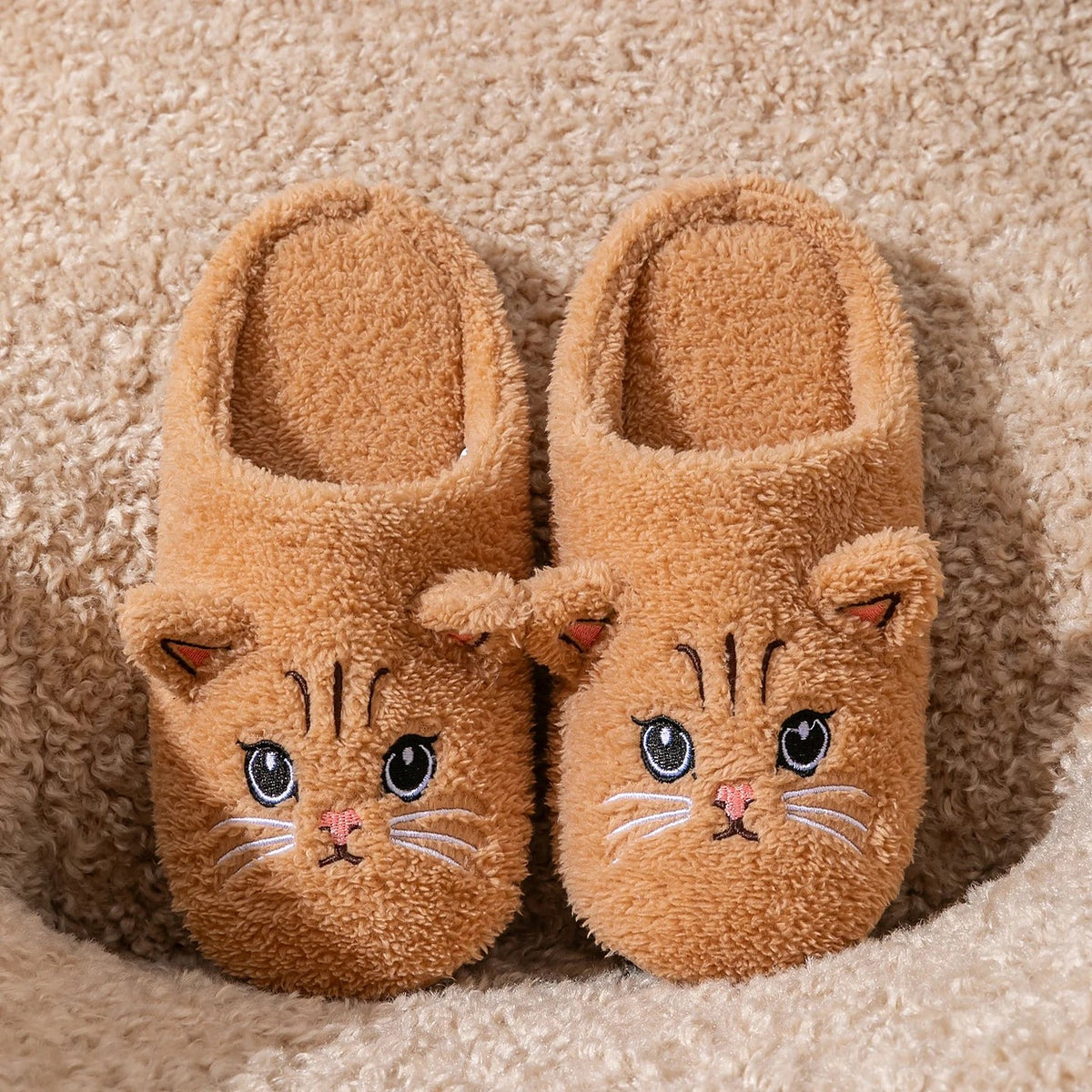 Women's Cat Face Faux Fur Slippers