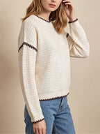 Women's Open Knit Jumper with Ribbed Trim