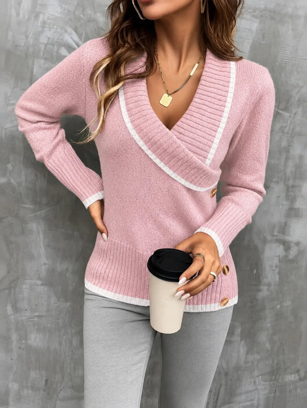 Women's Colour Block V Neck Cardigan