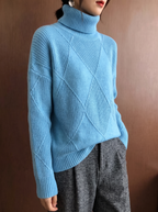 Women's Puff Sleeve Cable Roll Neck