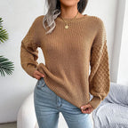 Women's Balloon Sleeve Diamond Textured Knit Jumper