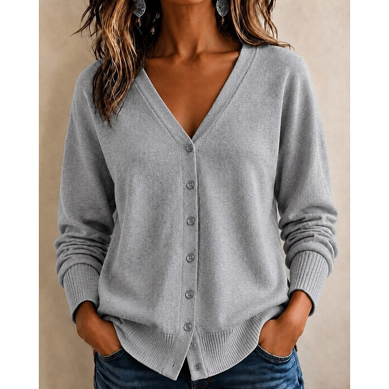 Women's Buttoned V Neck Knit Cardigan