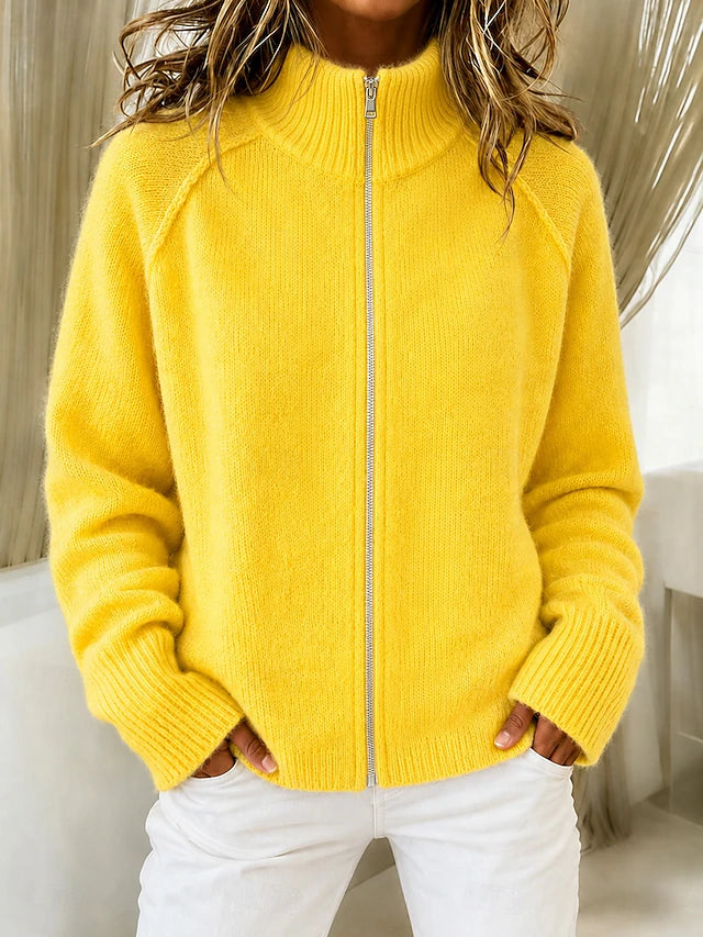 Women's Mandarin Collar Long Knit Cardigan