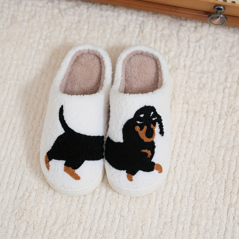 Women's Dog Embroidered Open Back Slippers