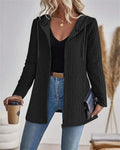Women's Hooded Zip Through Cable Knit Cardigan