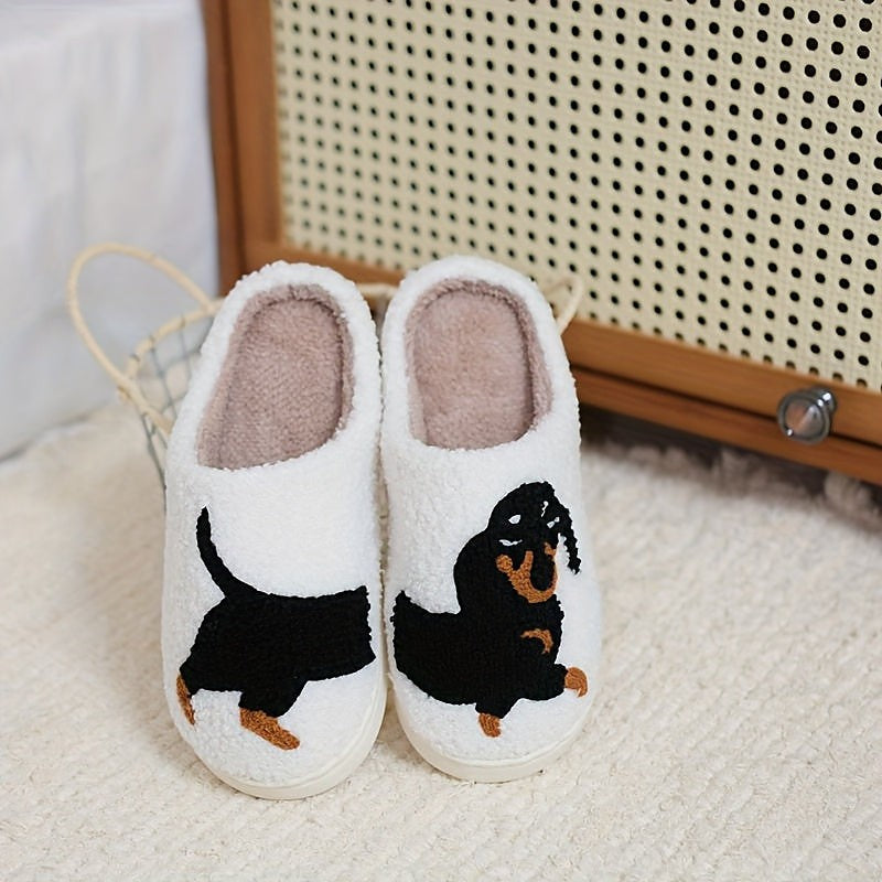 Women's Dog Embroidered Open Back Slippers