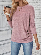 Women's Button Detail Ruched Long Sleeve Top