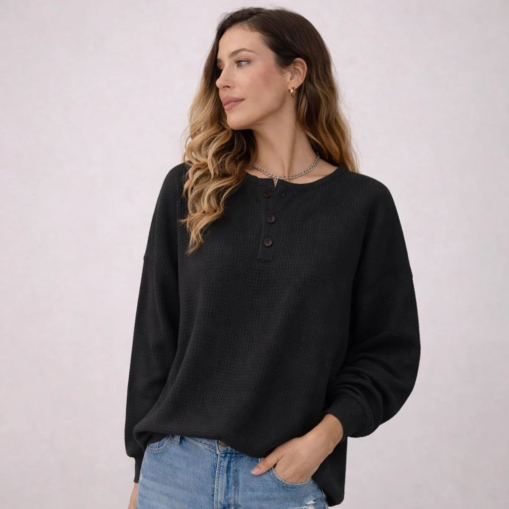 Women's Waffle Knit Henley Jumper