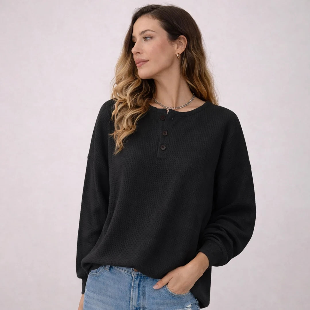 Women's Waffle Knit Henley Jumper