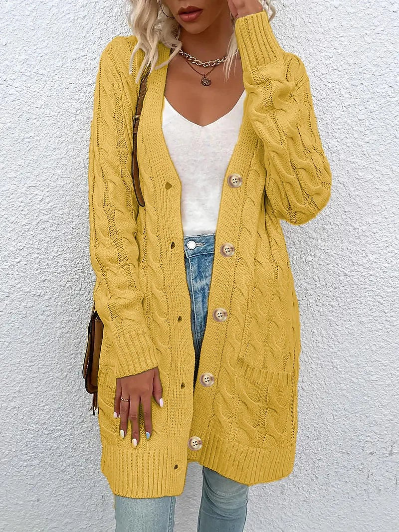 Women's Chunky Cable Pocket Front Long Cardigan