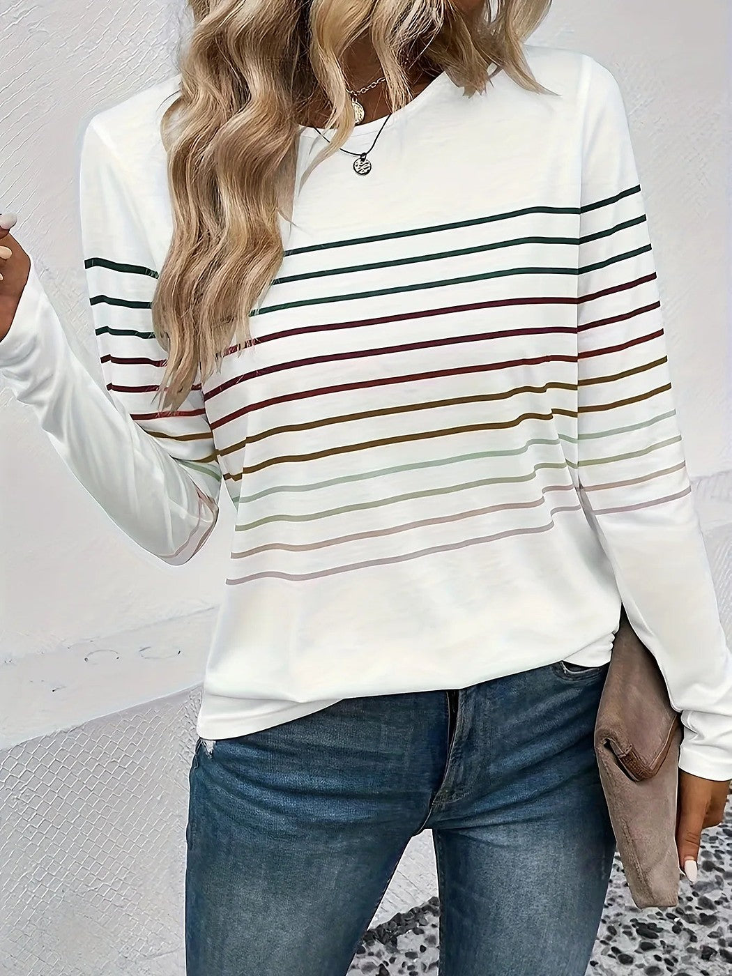 Women's Fine Stripe Round Neck Jersey Top