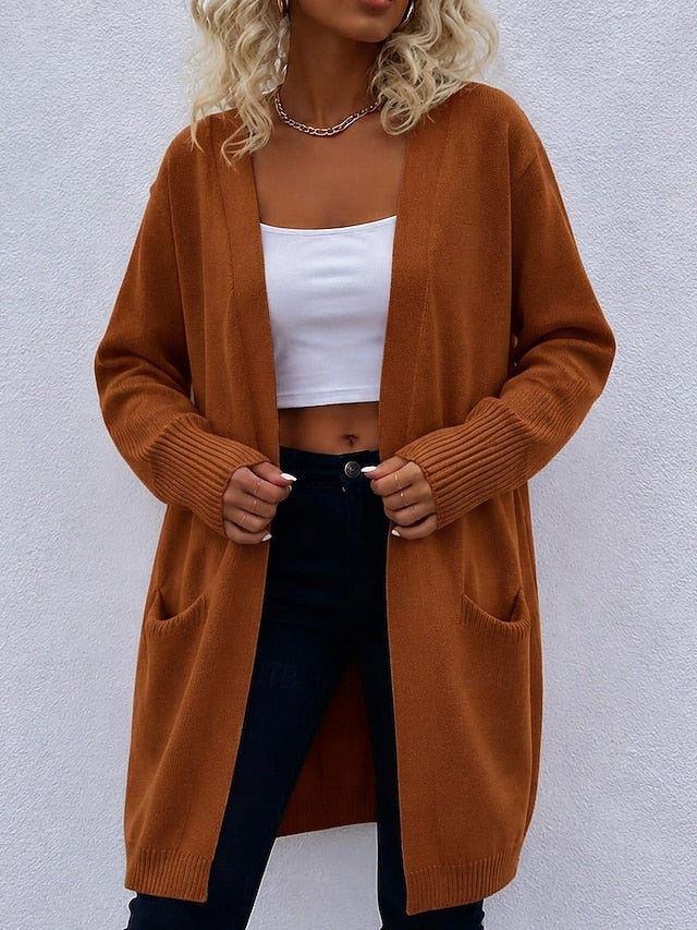 Women's Ribbed Knit Cardigan with Side Pockets