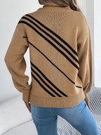 Women's Stripe Puff Sleeve Knitted Winter Jumper