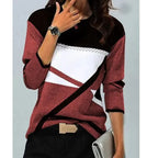 Women's Geometric Colour Block Fine Knit Jumper