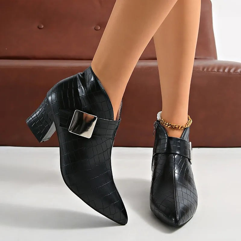 Women's Winter Croc Effect Buckle Ankle Boots