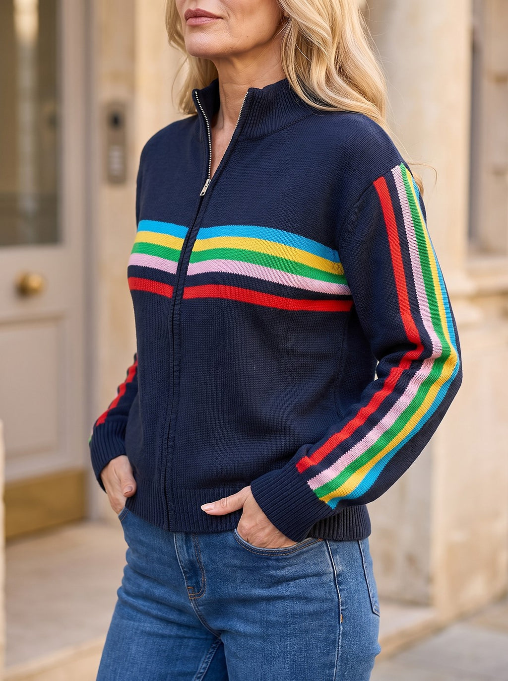 Women's Stripe Zip Through Knitted Jacket