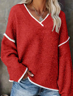 Women's Two Tone V Neck Knit Jumper