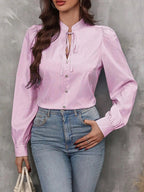 Women's Striped Poplin Tie Neck Blouse