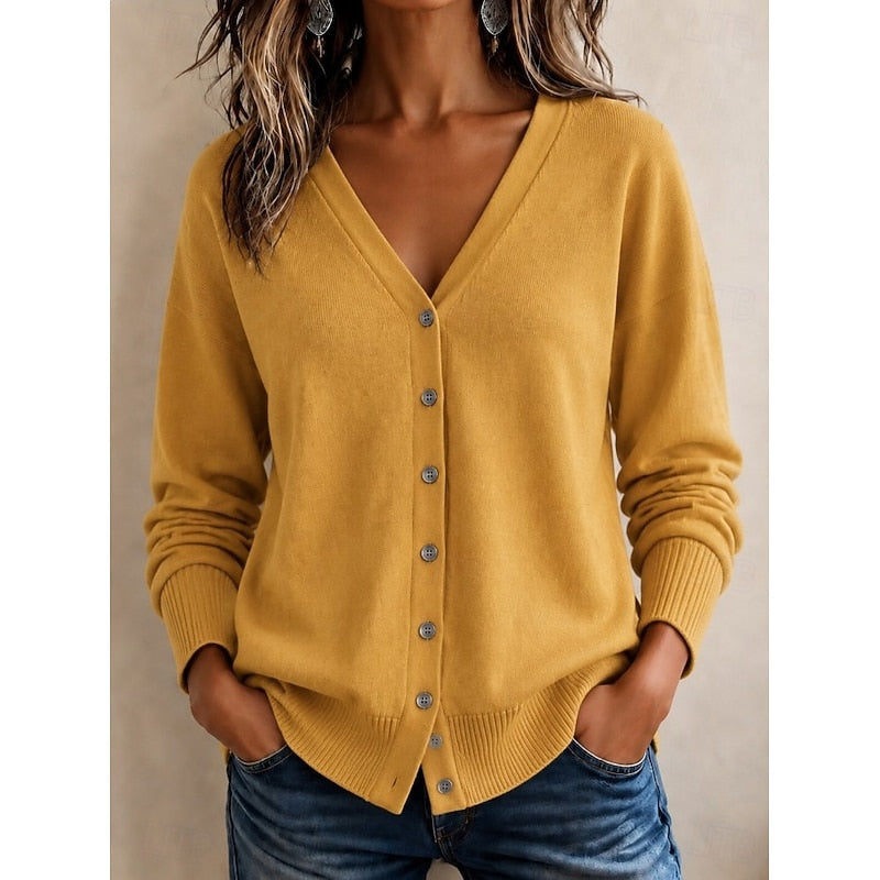 Women's Buttoned V Neck Knit Cardigan