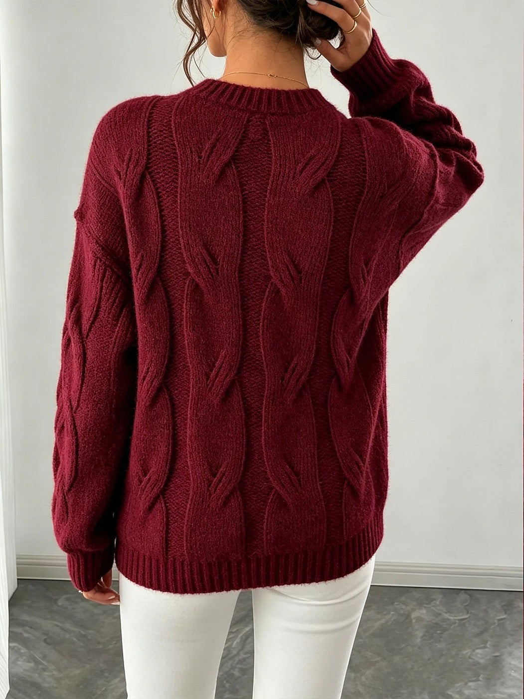 Women's Cable Knit Puff Sleeve Jumper