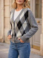 Women's Argyle Button Through Cardigan