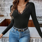 Women's Lace Trim Deep V Neck Bodysuit