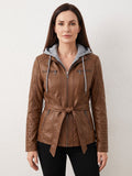 Women's Detachable Hood Faux Leather Jacket
